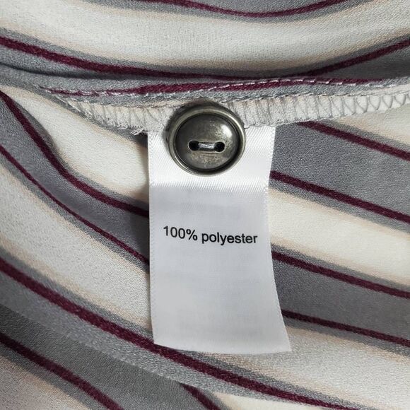 Maurices Women’s Blouse L Gray Burgundy Striped Long Sleeve Zip Front - Picture 5 of 8